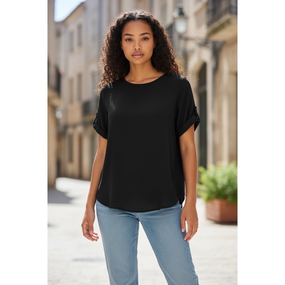 Maurices Black Short Sleeve Roll Tab Sleeve Top Women's‎ Size S